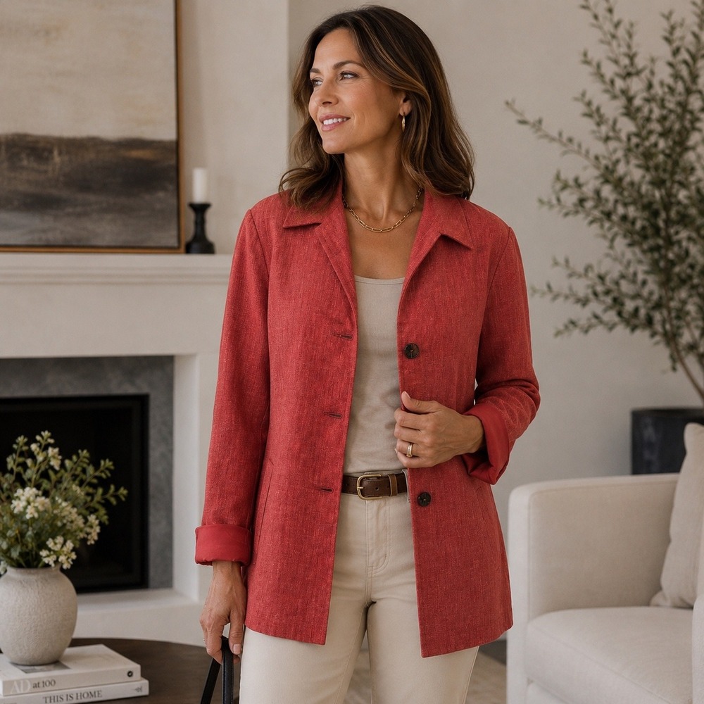 Sigrid Olsen Women's Blazer Size‎ 8 Red Career Office Casual Jacket